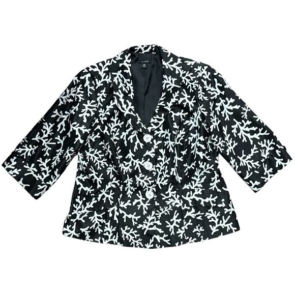 Le Bos Womens 18W Black White Floral Print Button Front Jacket Blazer Evening - Picture 1 of 11